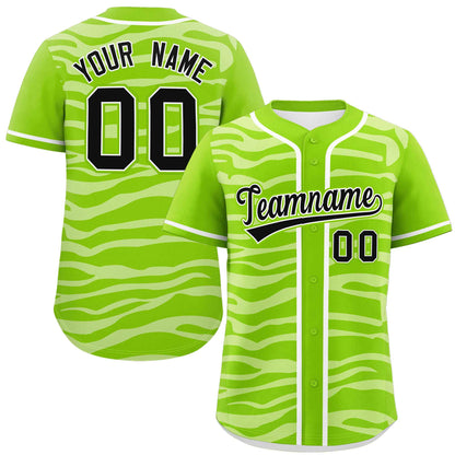 Custom Neon Green White Zebra Stripes Graffiti Pattern Authentic Baseball Jersey