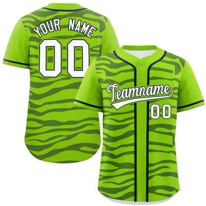 Custom Neon Green Navy Zebra Stripes Graffiti Pattern Authentic Baseball Jersey