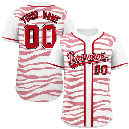 Custom White Red Zebra Stripes Graffiti Pattern Authentic Baseball Jersey