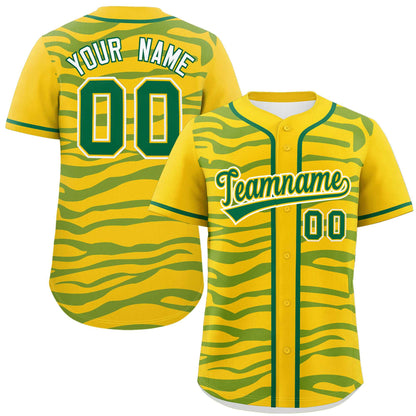 Custom Gold Kelly Green Zebra Stripes Graffiti Pattern Authentic Baseball Jersey