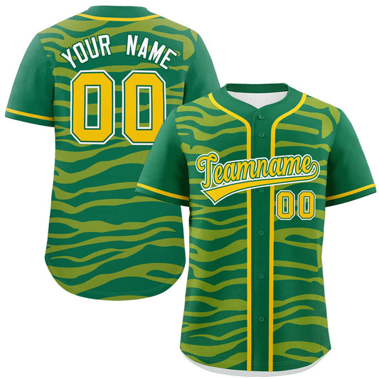 Custom Kelly Green Gold Zebra Stripes Graffiti Pattern Authentic Baseball Jersey