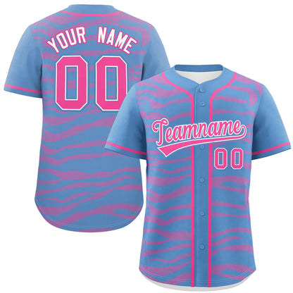 Custom Light Blue Pink Zebra Stripes Graffiti Pattern Authentic Baseball Jersey