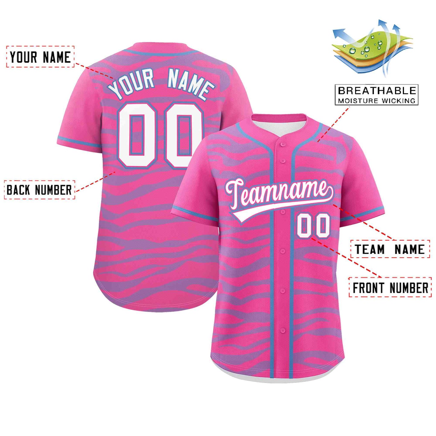 Custom Pink Powder Blue Zebra Stripes Graffiti Pattern Authentic Baseball Jersey