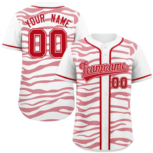 Custom White Red Zebra Stripes Graffiti Pattern Authentic Baseball Jersey