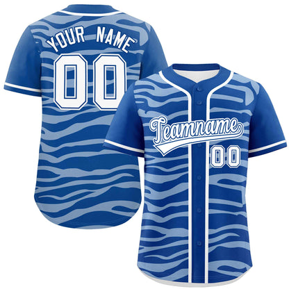 Custom Royal White Zebra Stripes Graffiti Pattern Authentic Baseball Jersey