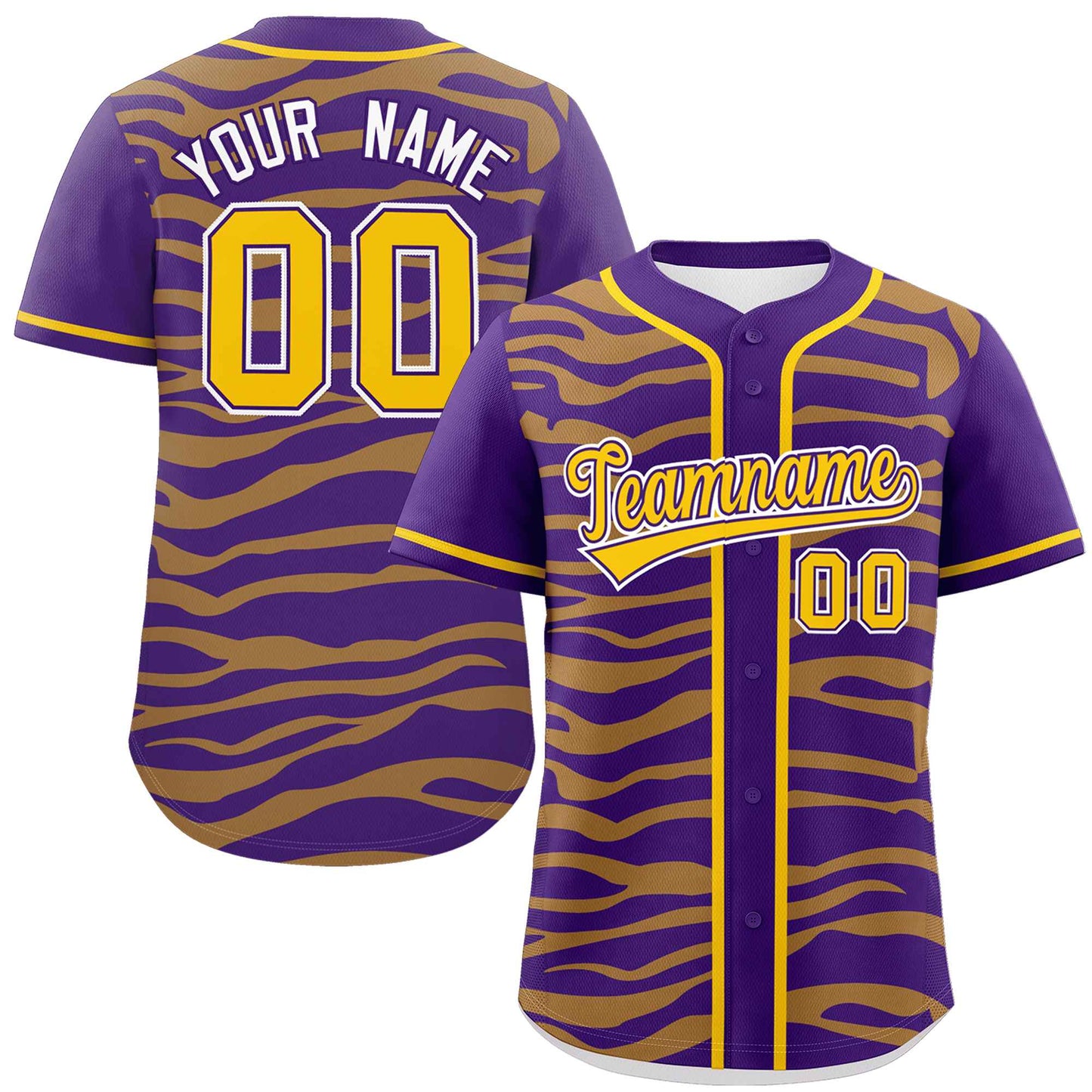 Custom Purple Gold Zebra Stripes Graffiti Pattern Authentic Baseball Jersey