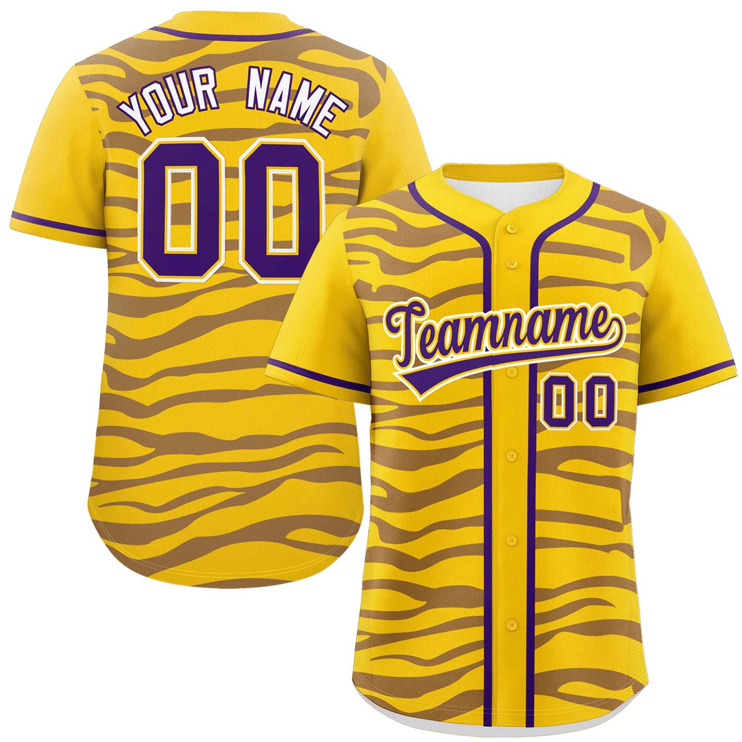 Custom Gold Purple Zebra Stripes Graffiti Pattern Authentic Baseball Jersey