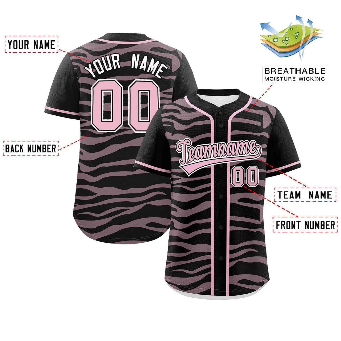 Custom Black Light Pink Zebra Stripes Graffiti Pattern Authentic Baseball Jersey