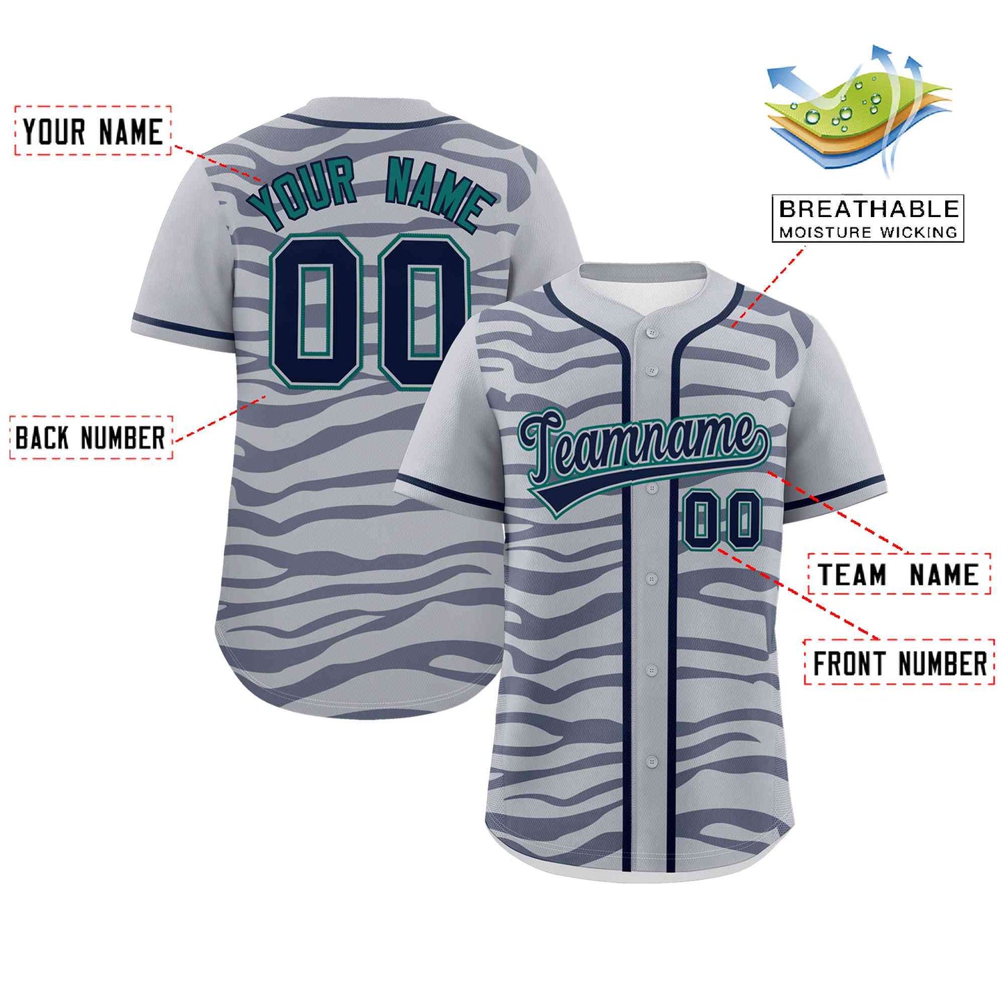 Custom Gray Navy Zebra Stripes Graffiti Pattern Authentic Baseball Jersey