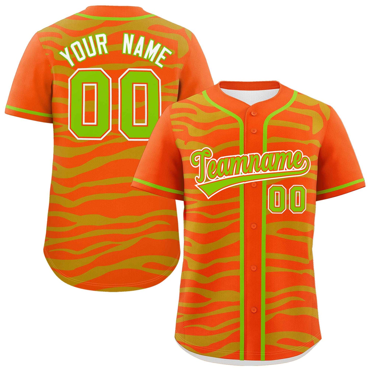 Custom Orange Neon Green Zebra Stripes Graffiti Pattern Authentic Baseball Jersey