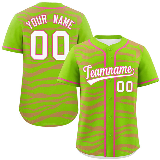 Custom Neon Green Pink Zebra Stripes Graffiti Pattern Authentic Baseball Jersey