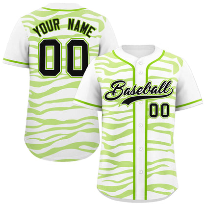 Custom White Neon Green Zebra Stripes Graffiti Pattern Authentic Baseball Jersey