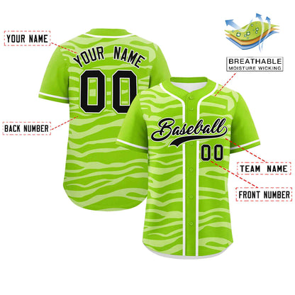 Custom Neon Green White Zebra Stripes Graffiti Pattern Authentic Baseball Jersey