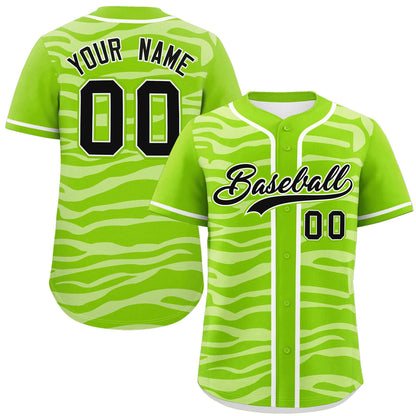 Custom Neon Green White Zebra Stripes Graffiti Pattern Authentic Baseball Jersey