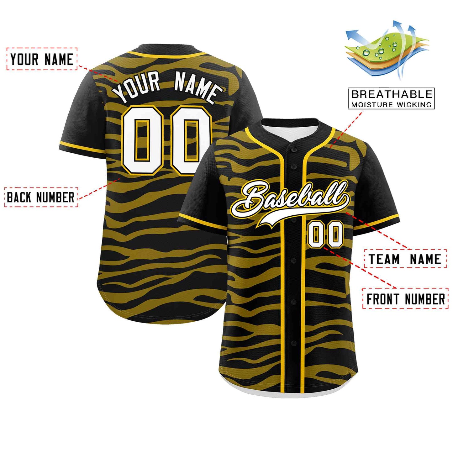 Custom Black Gold Zebra Stripes Graffiti Pattern Authentic Baseball Jersey