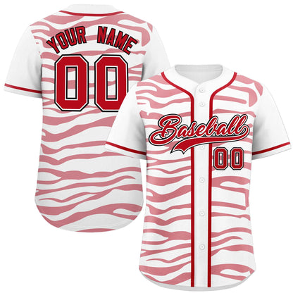 Custom White Red Zebra Stripes Graffiti Pattern Authentic Baseball Jersey