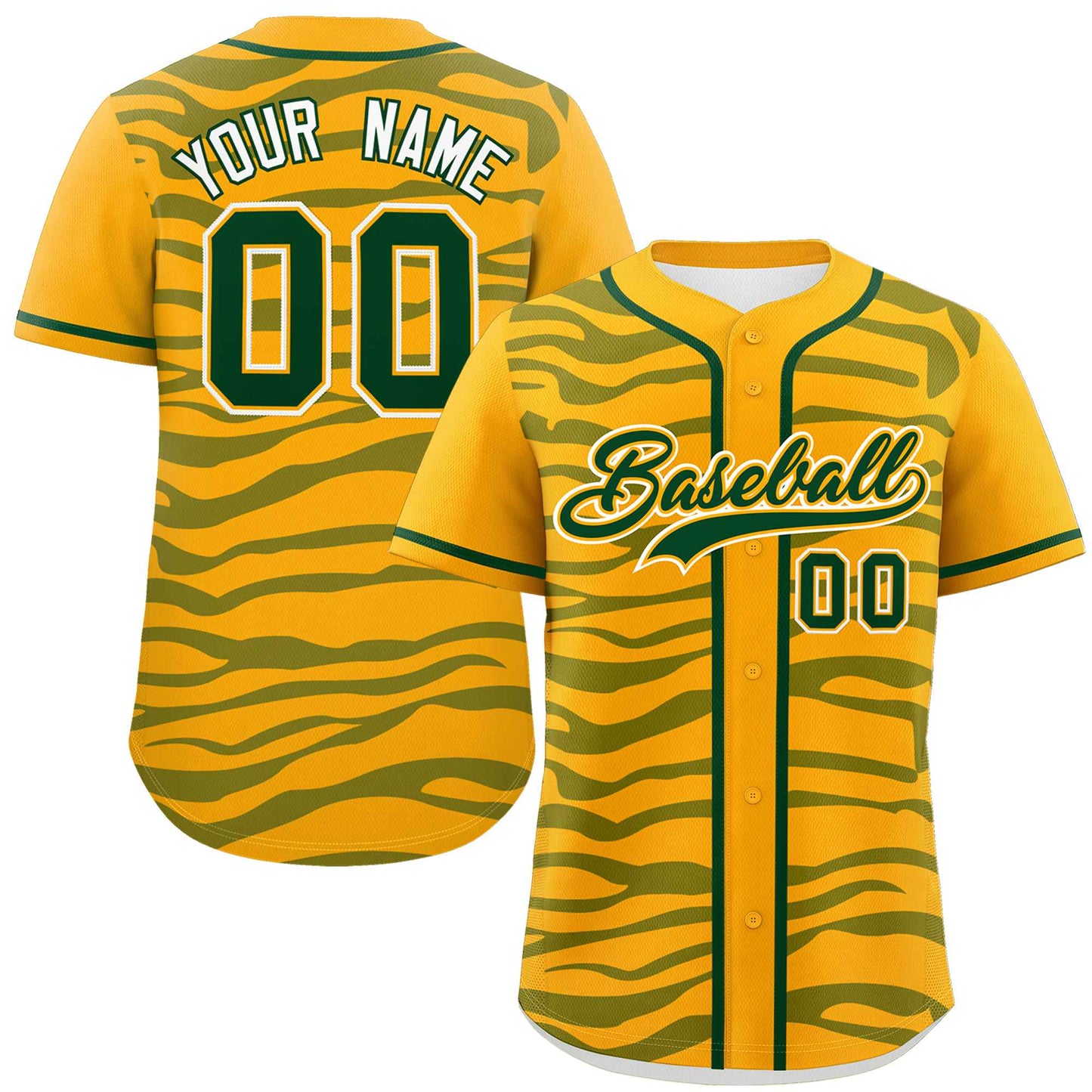 Custom Yellow Green Zebra Stripes Graffiti Pattern Authentic Baseball Jersey