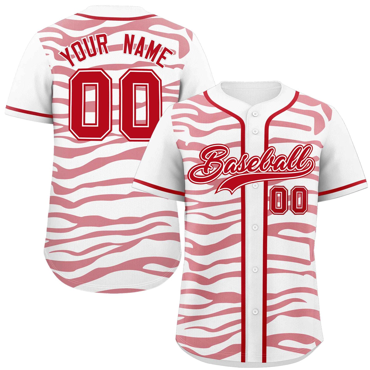 Custom White Red Zebra Stripes Graffiti Pattern Authentic Baseball Jersey