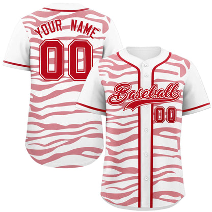 Custom White Red Zebra Stripes Graffiti Pattern Authentic Baseball Jersey