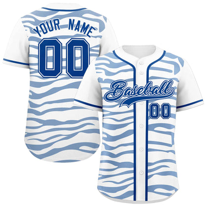 Custom White Royal Zebra Stripes Graffiti Pattern Authentic Baseball Jersey