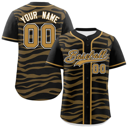 Custom Black Old Gold Zebra Stripes Graffiti Pattern Authentic Baseball Jersey