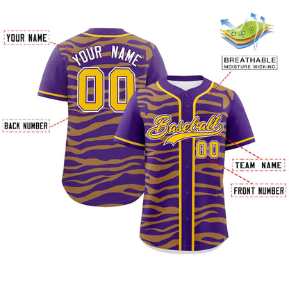 Custom Purple Gold Zebra Stripes Graffiti Pattern Authentic Baseball Jersey