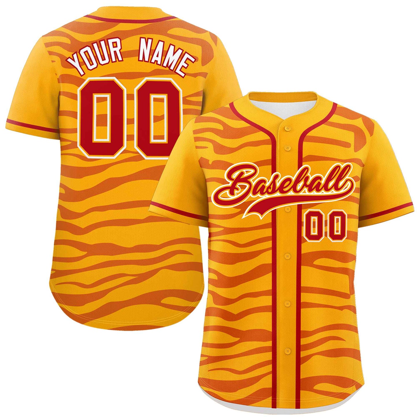 Custom Yellow Red Zebra Stripes Graffiti Pattern Authentic Baseball Jersey