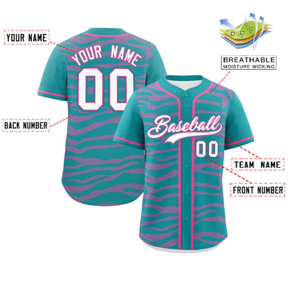 Custom Aqua Pink Zebra Stripes Graffiti Pattern Authentic Baseball Jersey