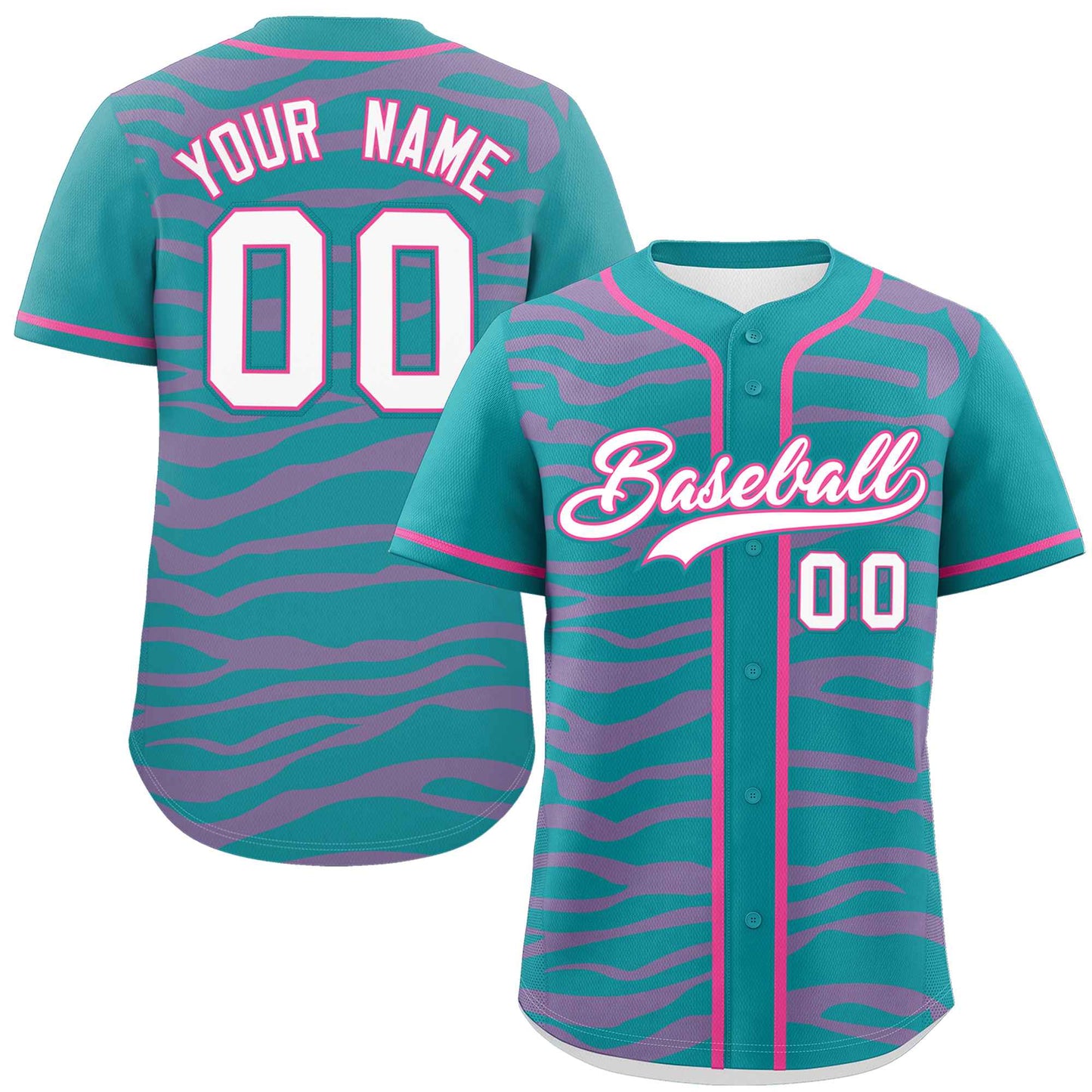 Custom Aqua Pink Zebra Stripes Graffiti Pattern Authentic Baseball Jersey