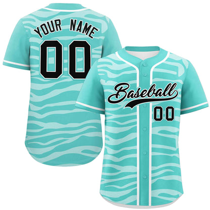 Custom Aqua White Zebra Stripes Graffiti Pattern Authentic Baseball Jersey