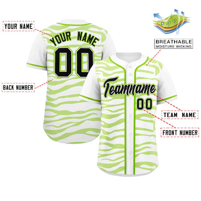 Custom White Neon Green Zebra Stripes Graffiti Pattern Authentic Baseball Jersey