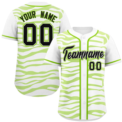 Custom White Neon Green Zebra Stripes Graffiti Pattern Authentic Baseball Jersey