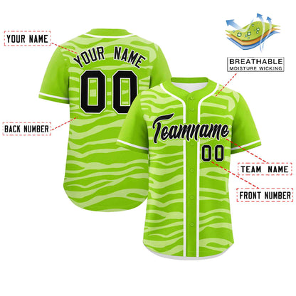 Custom Neon Green White Zebra Stripes Graffiti Pattern Authentic Baseball Jersey