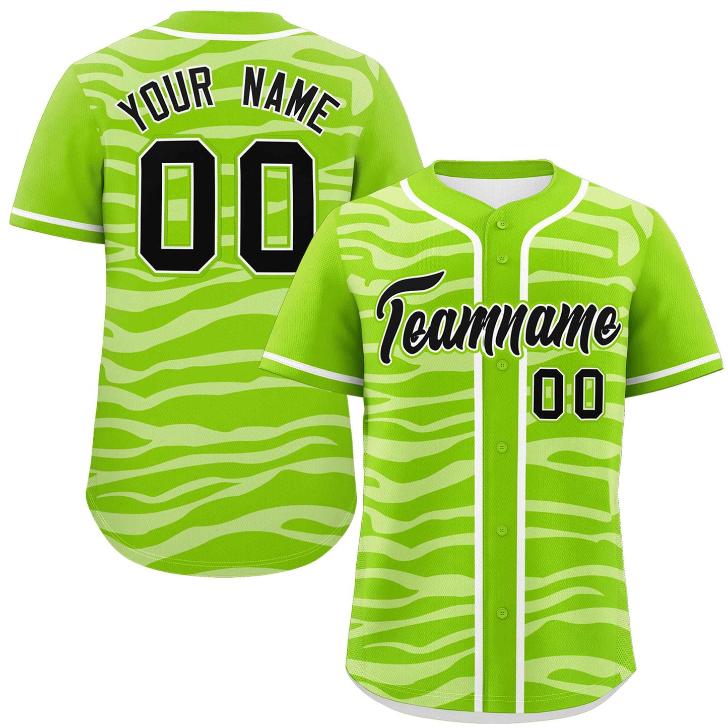 Custom Neon Green White Zebra Stripes Graffiti Pattern Authentic Baseball Jersey