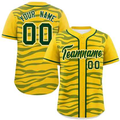 Custom Gold Green Zebra Stripes Graffiti Pattern Authentic Baseball Jersey