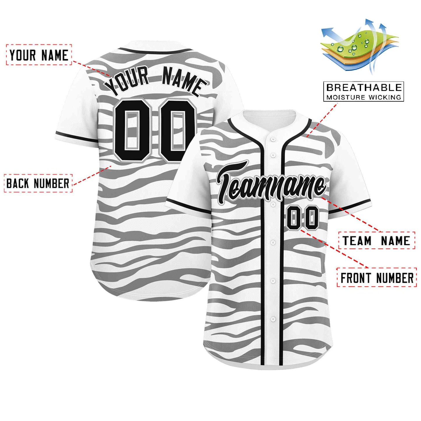 Custom White Black Zebra Stripes Graffiti Pattern Authentic Baseball Jersey