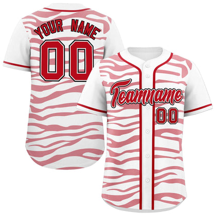 Custom White Red Zebra Stripes Graffiti Pattern Authentic Baseball Jersey