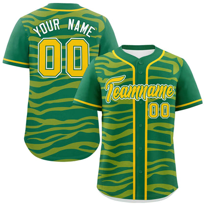 Custom Kelly Green Gold Zebra Stripes Graffiti Pattern Authentic Baseball Jersey