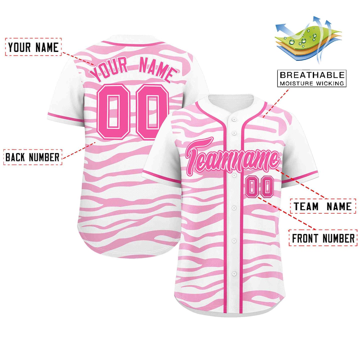 Custom White Pink Zebra Stripes Graffiti Pattern Authentic Baseball Jersey