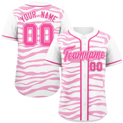 Custom White Pink Zebra Stripes Graffiti Pattern Authentic Baseball Jersey