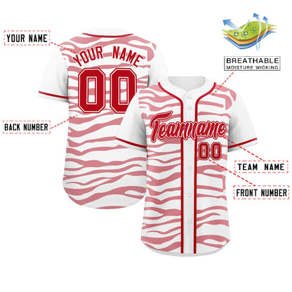 Custom White Red Zebra Stripes Graffiti Pattern Authentic Baseball Jersey