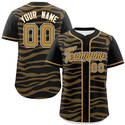 Custom Black Old Gold Zebra Stripes Graffiti Pattern Authentic Baseball Jersey