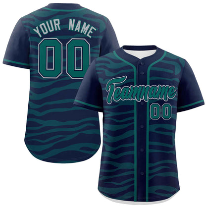 Custom Navy Aqua Zebra Stripes Graffiti Pattern Authentic Baseball Jersey