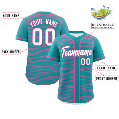 Custom Aqua Pink Zebra Stripes Graffiti Pattern Authentic Baseball Jersey