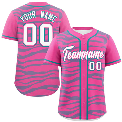 Custom Pink Aqua Zebra Stripes Graffiti Pattern Authentic Baseball Jersey