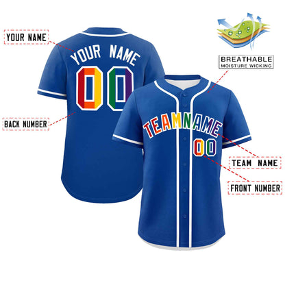 Custom Royal LGBT Rainbow For Pride Month Classic Style Authentic Baseball Jersey