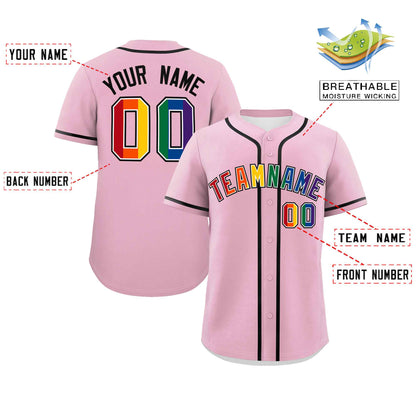 Custom Light Pink LGBT Rainbow For Pride Month Classic Style Authentic Baseball Jersey