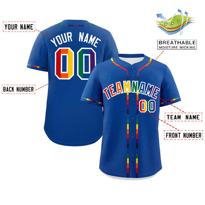 Custom Royal LGBT Rainbow For Pride Month Classic Style Authentic Baseball Jersey