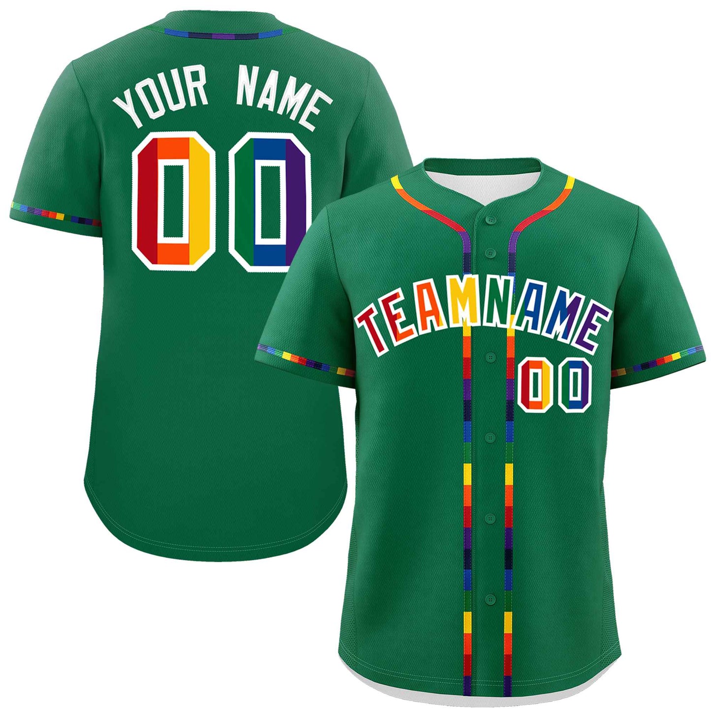 Custom Kelly Green LGBT Rainbow For Pride Month Classic Style Authentic Baseball Jersey