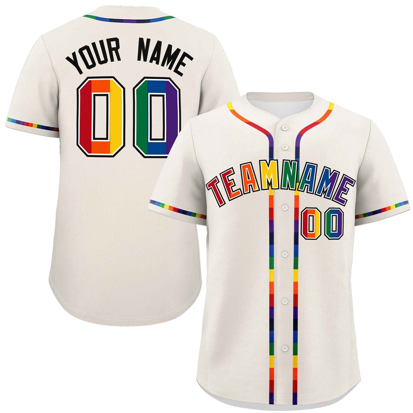 Custom Cream LGBT Rainbow For Pride Month Classic Style Authentic Baseball Jersey